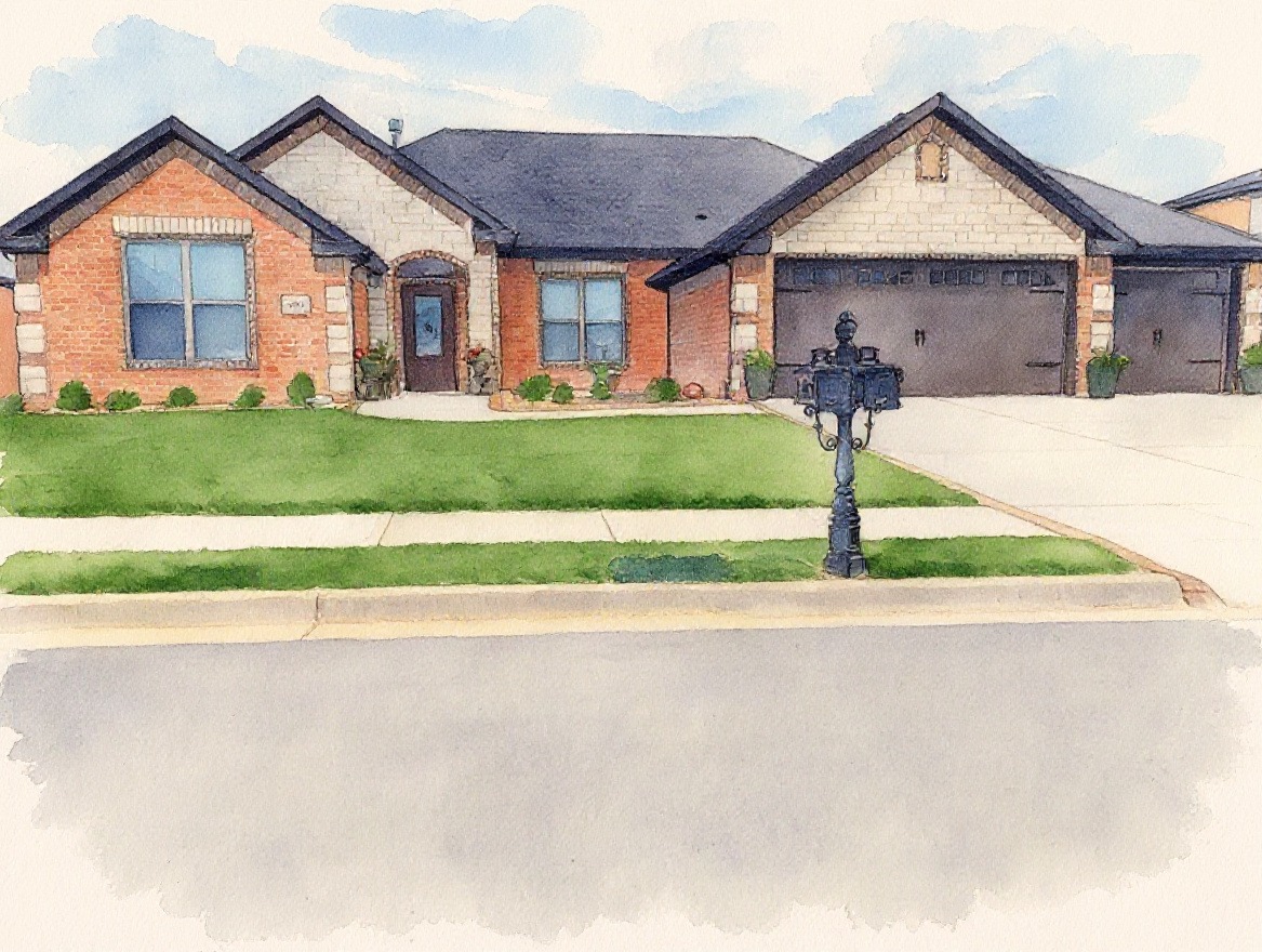 Example watercolor-style portrait of a second Northwest Arkansas home