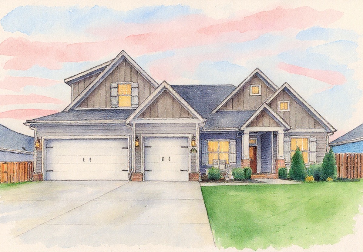 Watercolor-style transformation of the same house